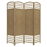 HOMCOM 4 Panel Folding Room Divider, Portable Privacy Screen, Wave Fiber Room Partition for Home Office, Natural(m-11)