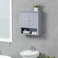 HOMCOM Bathroom Wall Cabinet, Medicine Cabinet, Over Toilet Storage Cabinet with Adjustable Shelf and 2 Doors for Hallway, Living Room, Gray(m-8)