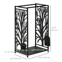 HOMCOM 18.1" x 11.8" x 27.6" Firewood Rack with 4 Tools, Log Holder for Fireplace, Outdoor Indoor Wood Storage Stacker, Black(m-3)