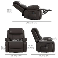 HOMCOM PU Leather Reclining Chair with Vibration Massage Recliner, Swivel Base, Rocking Function, Remote Control, Brown(m-3)