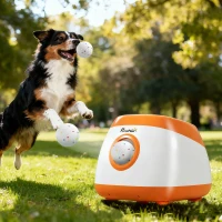 PawHut Automatic Dog Ball Launcher with 26-80 FT Distance, Automatic Ball Launcher for Medium and Large Dogs, Orange(m-10)