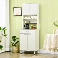 HOMCOM 71"H Freestanding Kitchen Pantry, Buffet Cabinet with Hutch, Storage Cabinet with Drawer, Doors and Microwave Stand, White