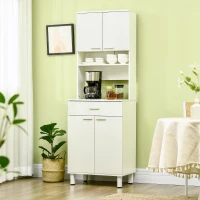 HOMCOM 71"H Freestanding Kitchen Pantry, Buffet Cabinet with Hutch, Storage Cabinet with Drawer, Doors and Microwave Stand, White(m-1)