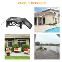 Outsunny Outdoor Steel Square Firepit Square Stove with Spark Screen Cover, Log Grate, Poker, 30" x 30" x 18.5", Black(m-7)