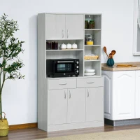 HOMCOM 71" Kitchen Hutch with Storage Cabinet, Modern Buffet with Hutch, Cupboard with Drawers for Living Dining Room, Ash White(m-1)