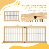 PawHut 71" W x 27" H Extra Wide Freestanding Pet Gate with Adjustable Length Dog, Cat, Barrier for House, Doorway, Hallway, Natural(m-5)