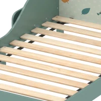 Qaba Toddler Bed with Bedside Storage, Guard Rails, Montessori Bed for Ages 3-8, Fits 132x70x10cm Mattress, Green Bear Print(m-12)