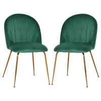 HOMCOM Modern Dining Chairs Set of 2, Upholstered Kitchen Chairs, Accent Chair with Gold Metal Legs for Kitchen, Dining Room, Green(m-11)