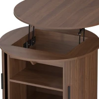 HOMCOM Lift Top Coffee Table, Modern Fluted Round Coffee Table with Layered Storage and Tambour Sliding Door, Walnut Brown(m-9)
