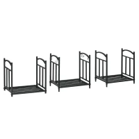 Outsunny 3-Tier Firewood Rack Heavy Duty Wood Storage Log Stacking Shelf with Hanging Hooks, Outdoor Indoor Use, Black(m-2)