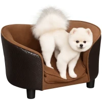 PawHut Dog Sofa, Cat Couch with Removable Washable Cushion, Elevated Pet Cat Sofa for Miniature Dogs, White(m-2)