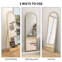 HOMCOM 64" x 21" Full Length Mirror, Free Standing, Leaning or Wall, Arched Full Body Mirror with Faux Stone Frame, Beige(m-7)