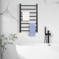 HOMCOM 8-Bar Heated Towel Warmer Rack with Built-in Timer and LED Indicators, Wall Mounted & Free Standing Carbon Steel Electric Towel Bar with Adjustable Temperature, Black(m-1)