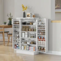 HOMCOM Freestanding Kitchen Pantry Storage Cabinet Kitchen Cabinet with 5-Tier Shelf 12 Spice Racks Adjustable Shelves White(m-1)