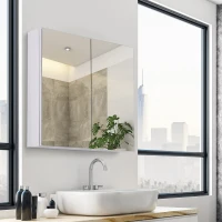 HOMCOM Wall Mounted Bathroom Cabinet with Mirror, Bathroom Medicine Cabinet with Mirror, 2 Doors and 3-tier Shelving, Silver(m-8)