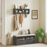 HOMCOM Coat Rack Wall Mount with Shelf, 28" Wall Coat Rack with 5 Hooks and 4 Compartments for Living Room, Entryway, Black(m-6)