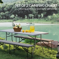 Outsunny 6 ft Plastic Bench Seat, 2 PC Portable Foldable Folding Bench with Carrying Handle for Picnic Camping, Distressed Brown(m-4)