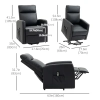 HOMCOM Power Lift Recliner Chair with Remote Control Side Pocket for Living Room Home Office Study Black(m-3)