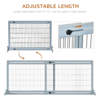 PawHut 71" W x 27.25" H Extra Wide Freestanding Pet Gate with Adjustable Length Dog, Cat, Barrier for House, Doorway, Hallway, Blue-Gray(m-4)