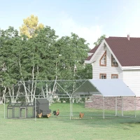 PawHut Large Chicken Coop Metal Chicken Run for Chicken with Waterproof and Anti-UV Cover, Spire Shaped Walk-in Fence Cage Hen House for Outdoor and Yard Farm Use, 1.26" Dia, 9.8' x 19.7' x 6.4'(m-3)