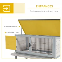 PawHut Wooden Rabbit Hutch with Openable Asphalt Roof, Tray, Light Grey(m-5)