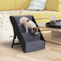 PawHut 4 Step Height Adjustable Portable Wooden Easy Climb Pet Stairs - Dark Brown(m-2)