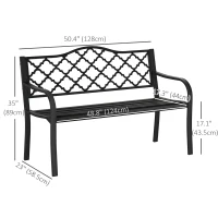 Outsunny 2-Seater Steel Garden Bench, Antique Outdoor Loveseat with Armrests and Chic Backrest for Yard, Lawn, Patio, Black(m-3)