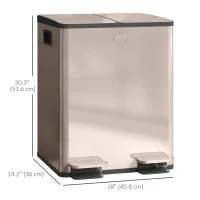 HOMCOM Garbage Bin, Soft-Close Trash Can with Foot Pedal, 2x5 Gal (2x20 L) Garbage Can with Removable Inner Buckets, Gold(m-3)