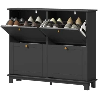 HOMCOM Modern Shoe Storage Cabinet, Narrow Shoe Cabinet with 4 Flip Drawers, Adjustable Shelves, 5 Legs for Entryway, Black(m-2)