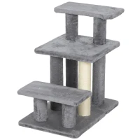 PawHut Cat Stairs with Sisal Scratching Post for High Bed Couch, Adjustable 3-Tier Pet Stairs, Grey(m-2)