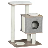 PawHut 34" Cat Tree Tower Activity Center with Natural Jute Scratch Material, Cushions on Each Platform, & Condo Area(m-1)