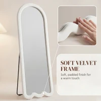 HOMCOM 64" x 24" Full Length Mirror, Floor Mirror Hanging or Wall Mount, with Arched Wavy Bottom Velvet Frame for Bedroom(m-6)