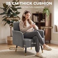 HOMCOM Accent Chair Modern Tufted with Metal Legs Upholstered Reading Armchair for Living Room Grey(m-5)