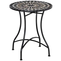 Outsunny Mosaic Patio Table, Round Coffee Table with Metal Frame, Garden Furniture for Outdoor, Poolside, Black(m-2)