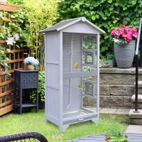 PawHut 60" Wooden Outdoor Bird Cage for Finches, Parakeet, Large Bird Cage with Removable Bottom Tray 4 Perch, Light Gray(m-10)