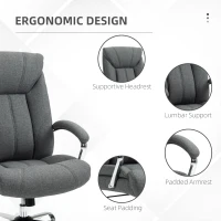 Vinsetto High Back Swivel Office Chair Task Ergonomic Linen Fabric Computer Chair, with Arm, Adjustable Height, Grey(m-9)