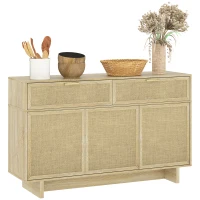 HOMCOM Boho Kitchen Sideboard Buffet Cabinet with Hinge Doors, Drawers and Adjustable Shelf for Living Room, Natural Wood(m-9)