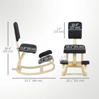 HOMCOM Ergonomic Kneeling Chair, Rocking Wood Kneel Stool with Backrest for Improve Posture, Back Pain, Black(m-3)