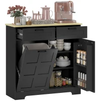 HOMCOM 13 Gallon Tilt Out Garbage Cabinet, Kitchen Island with Trash Cabinet, 2 Drawers, Door Racks, Adjustable Shelves, Black(m-9)