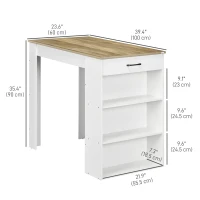 HOMCOM Bar Table with Drawer and 3 Storage Shelves, Bar Height Table, High Top Pub Table for Home Bar, Kitchen, Grey(m-3)