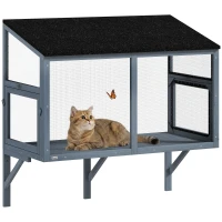 PawHut Catio Outdoor Cat Enclosure Expandable Wooden Cat House with 2 Doors for Window, 39.4"L(m-9)
