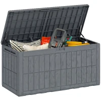 Outsunny 100 Gallon Resin Deck Box, Waterproof Lockable Outdoor Storage Box with Pneumatic Gas Rods, Side Handles(m-9)