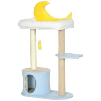 PawHut Moon Cat Tower for Indoor Cats with Teddy Fleece House Bed Scratching Post Hanging Toy Star Platform 41" Blue(m-11)