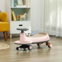 Qaba Kids Wiggle Car w/ Parent Traction Rope, Music, Light, Pink(m-8)
