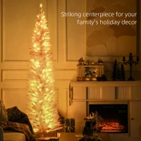 HOMCOM 7' Pre Lit Artificial Pencil Christmas Trees, Xmas Tree with Realistic Branches and Warm White LED Lights, Pink(m-4)
