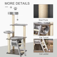 PawHut Cat tree Tower Climbing Kitten Activity Center Furniture with Sisal Scratching Post Tunnel Ladder Perch Hanging Balls 21.25" x 21.25" x 52.25"(m-5)