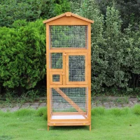 PawHut 65" Wooden Bird Cage Outdoor Aviary House for Parrot, Parakeet, with Pull Out Tray and 2 Doors, Natural(m-10)