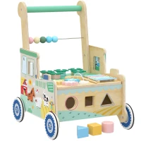 Qaba Wooden Baby Walker for 1-3 Year, Montessori Inspired Push Along Walker Toys, Multifunctional Activity Centre(m-13)