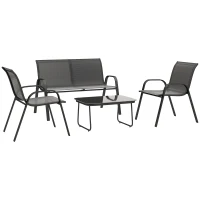 Outsunny 4 Pieces Outdoor Furniture Set with 2 Stackable Chairs, Loveseat, Patio Conversation Set with Glass Coffee Table, Black(m-9)