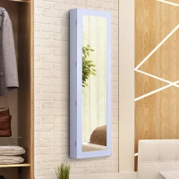 HOMCOM Mirror Jewelry Cabinet Armoire with Full Length Mirror, Wall Mounted Jewelry Organizer, White(m-8)